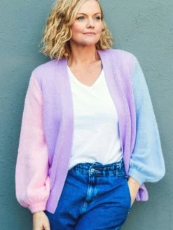 Sugarhill Brighton Yvette Cardigan - Lilac, Blue, Pink Block Colour Adult
