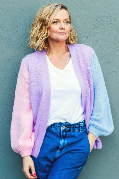 Sugarhill Brighton Yvette Cardigan - Lilac, Blue, Pink Block Colour Adult 1 Sugarhill Brighton Yvette Cardigan - Lilac, Blue, Pink Block Colour Adult