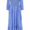 Sugarhill Brighton Magdalene Midi Shirred Dress Blue Animal Love Hearts