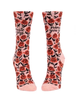 Blue Q Pink Floral Cotton Socks Crew Namaste