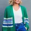 Sugarhill Brighton Yvette Cardigan - Green, Block Colour Stripes Adult