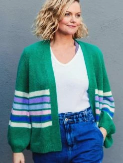 Sugarhill Brighton Yvette Cardigan - Green, Block Colour Stripes Adult
