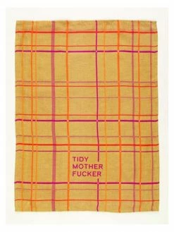 Blue Q Mustard Tea Towel Woven Stripe Tidy