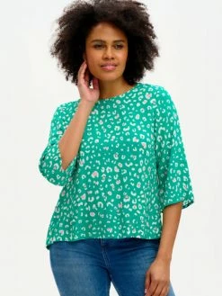 Sugarhill Brighton : Lexi Top - Green, Leopard Love Hearts
