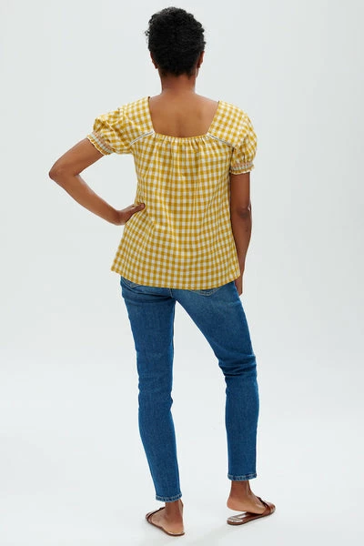 Sugarhill Brighton Alva Embroidered Top- Yellow Gingham 2 Sugarhill Brighton Alva Embroidered Top- Yellow Gingham