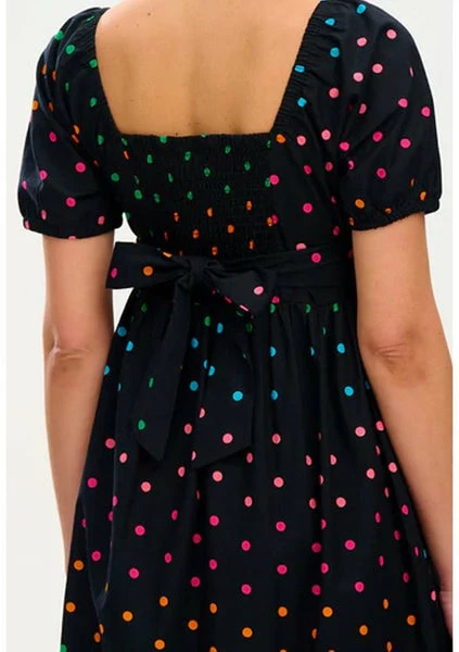 Sugarhill Brighton : Betsy Midi Smock Dress - Black, Rainbow Polka 3 Sugarhill Brighton : Betsy Midi Smock Dress - Black, Rainbow Polka