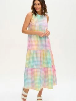 Sugarhill Brighton : Clover Maxi Smock Dress - Rainbow Gingham
