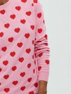 Sugarhill Brighton Simone Heart Print Jumper Pink