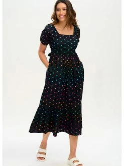 Sugarhill Brighton : Betsy Midi Smock Dress - Black, Rainbow Polka