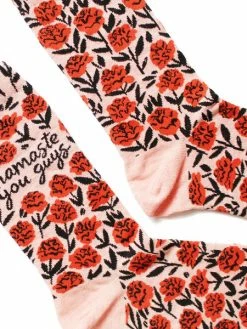 Blue Q Pink Floral Cotton Socks Crew Namaste 6 Blue Q Pink Floral Cotton Socks Crew Namaste