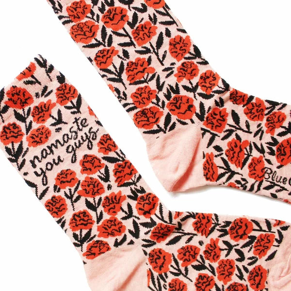 Blue Q Pink Floral Cotton Socks Crew Namaste 3 Blue Q Pink Floral Cotton Socks Crew Namaste