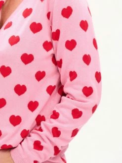 Sugarhill Brighton Willow Cardigan - Pink/Red, Heart Adult