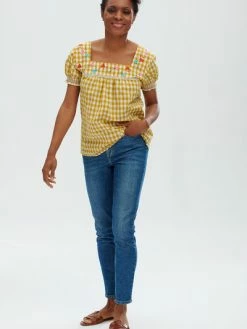 Sugarhill Brighton Alva Embroidered Top- Yellow Gingham 10 Sugarhill Brighton Alva Embroidered Top- Yellow Gingham