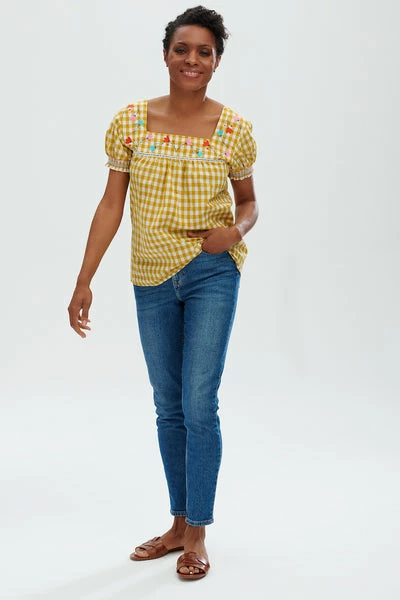 Sugarhill Brighton Alva Embroidered Top- Yellow Gingham 5 Sugarhill Brighton Alva Embroidered Top- Yellow Gingham