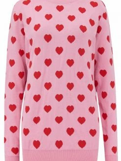 Sugarhill Brighton Simone Heart Print Jumper Pink