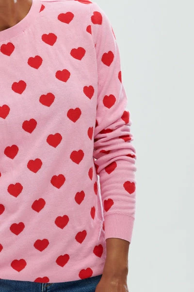 Sugarhill Brighton Simone Jumper - Pink/Red Heart Adult 1 Sugarhill Brighton Simone Jumper - Pink/Red Heart Adult
