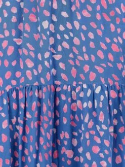 Sugarhill Brighton : Polly Batik Maxi Tiered Dress - Blue/pink, Painterly Spot