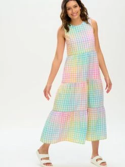 Sugarhill Brighton : Clover Maxi Smock Dress - Rainbow Gingham