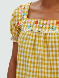 Sugarhill Brighton Alva Embroidered Top- Yellow Gingham