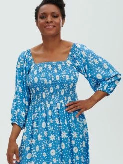 Sugarhill Brighton Raquel Shirred Dress Blue