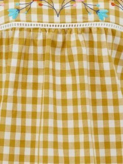 Sugarhill Brighton : Alva Embroidered Top - Yellow Gingham, Floral Sprig