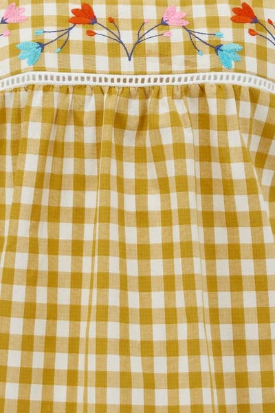 Sugarhill Brighton : Alva Embroidered Top - Yellow Gingham, Floral Sprig 2 Sugarhill Brighton : Alva Embroidered Top - Yellow Gingham, Floral Sprig