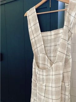 Linge Particulier Beige Checks Linen Japanese Apron