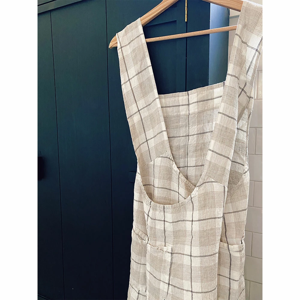 Linge Particulier Beige Checks Linen Japanese Apron 2 Linge Particulier Beige Checks Linen Japanese Apron