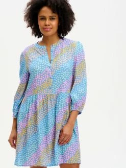 Sugarhill Brighton : Astra Smock Dress - Blue, Sliding Hearts