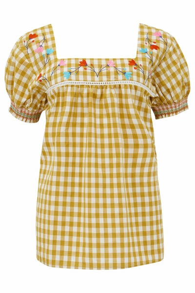 Sugarhill Brighton Alva Embroidered Top- Yellow Gingham 4 Sugarhill Brighton Alva Embroidered Top- Yellow Gingham