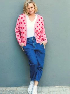 Sugarhill Brighton Willow Cardigan - Pink/Red, Heart Adult