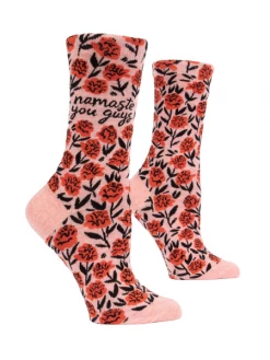 Blue Q Pink Floral Cotton Socks Crew Namaste
