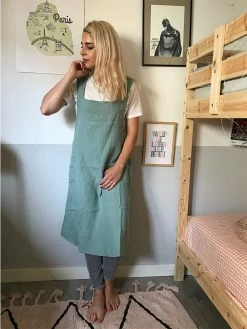 Linge Particulier Sauge Green Linen Japanese Apron
