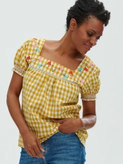 Sugarhill Brighton Alva Embroidered Top- Yellow Gingham 11 Sugarhill Brighton Alva Embroidered Top- Yellow Gingham