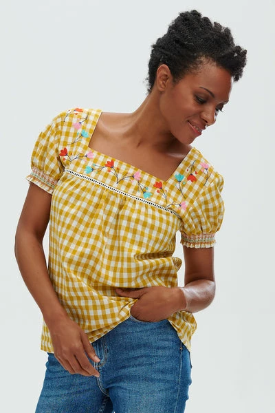 Sugarhill Brighton Alva Embroidered Top- Yellow Gingham 6 Sugarhill Brighton Alva Embroidered Top- Yellow Gingham