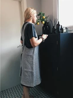 Linge Particulier Linen Japanese Apron Black Stripes