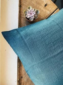 Linge Particulier Bleu Canard Blue Linen Cushion Cover 50 x 50 cm
