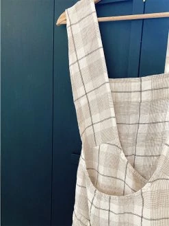 Linge Particulier Beige Checks Linen Japanese Apron 5 Linge Particulier Beige Checks Linen Japanese Apron