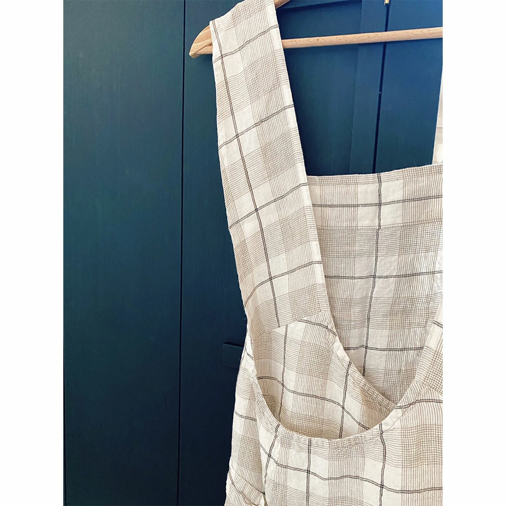 Linge Particulier Beige Checks Linen Japanese Apron 3 Linge Particulier Beige Checks Linen Japanese Apron
