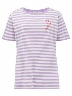 Sugarhill Brighton Maggie Lilac Stripe Embroidered T Shirt