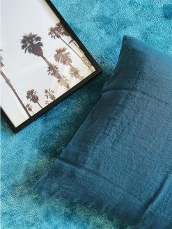 Linge Particulier Bleu Canard Blue Linen Cushion Cover 50 x 50 cm