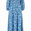Sugarhill Brighton Raquel Shirred Dress - Blue, Vintage Block Floral