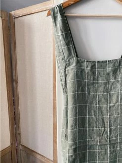 Linge Particulier Carreaux Gris Vert Linen Japanese Apron