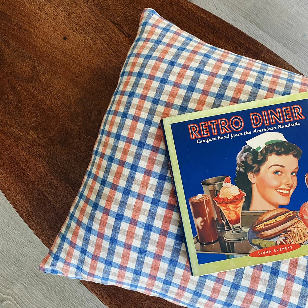 Linge Particulier Coral Blue Gingham Linen Cushion Cover 50 x 50 cm 1 Linge Particulier Coral Blue Gingham Linen Cushion Cover 50 x 50 cm