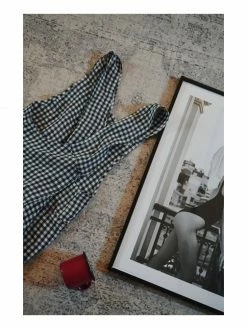 Linge Particulier Vichy Anthracite Linen Japanese Apron