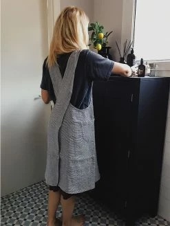 Linge Particulier Linen Japanese Apron Black Stripes