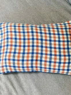 Linge Particulier Coral Blue Gingham Linen 30 x 40 cm Cushion