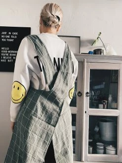 Linge Particulier Carreaux Gris Vert Linen Japanese Apron