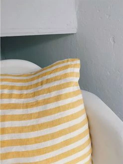Linge Particulier Large Yellow Stripes Linen Cushion Cover 50 x 50 cm